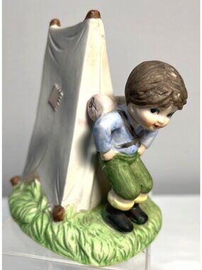 Vintage Lefton Boy Hiding Behind Tent Ceramic Figurine